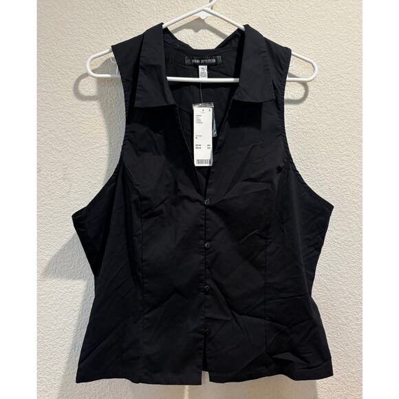 Urban Outfitters Jet Black Party Girl Button Down Sleeveless Shirt Size XL - Picture 2 of 7